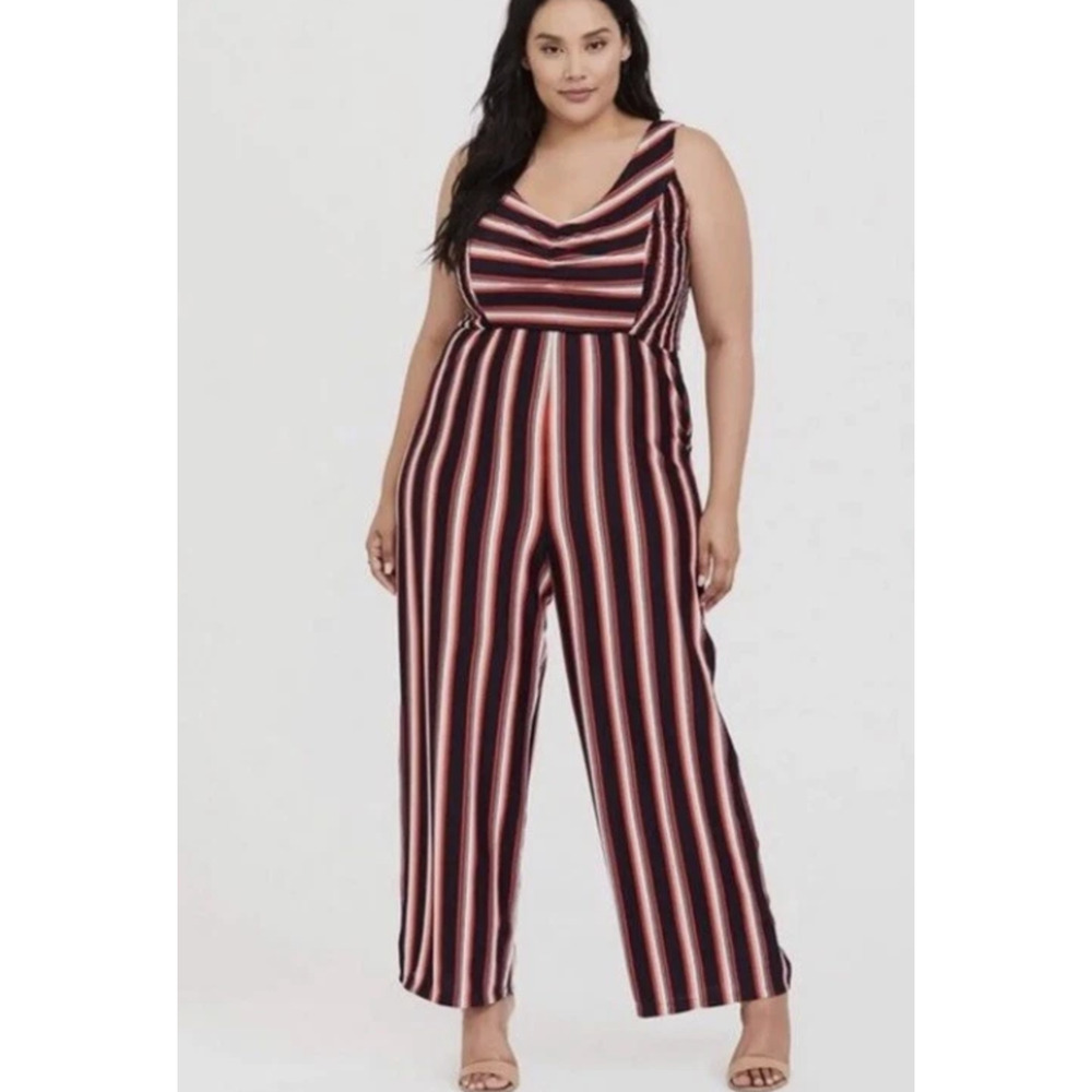 NWT Torrid Women Striped Wide Leg Jumpsuit Stretch Sleeveless Sz 1X Boho Resort